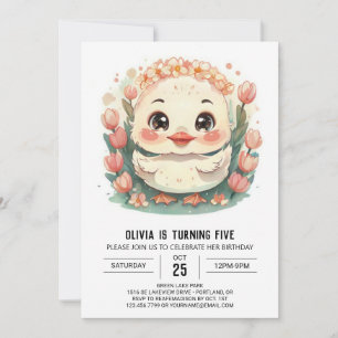 Pastel Pink Duck Birthday  Invitation