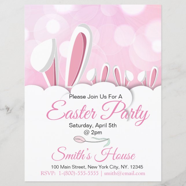 Pastel Pink Easter Bunny Ears Party Invitation (Front)