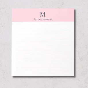 Pastel Pink Elegant Personalised Monogram Lined Notepad