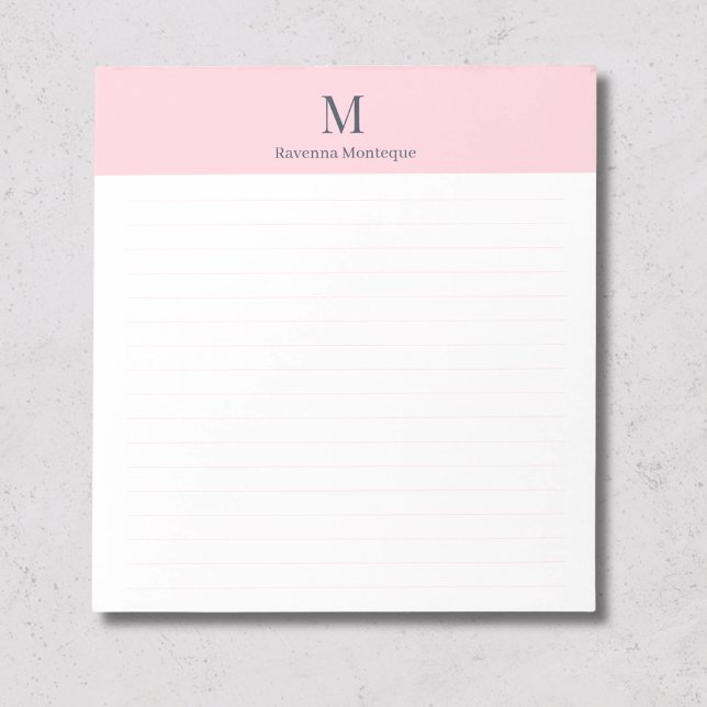 Pastel Pink Elegant Personalised Monogram Lined Notepad (Creator Uploaded)