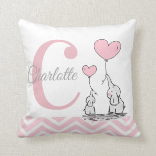 Pastel Pink Elephant Personalised Baby Girl Pillow