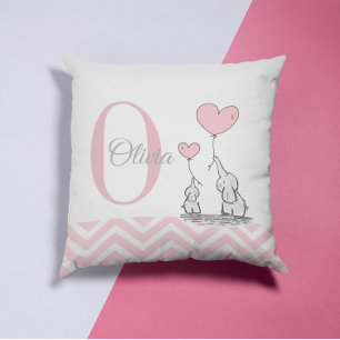 Pastel Pink Elephant Personalised Baby Girl Pillow