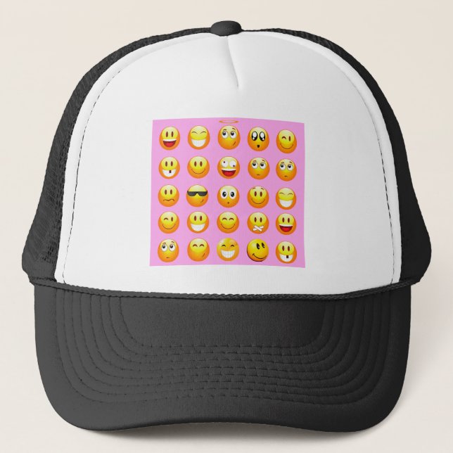 pastel pink emoji trucker hat (Front)