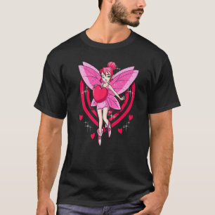 Pastel Pink Fairy With Red Hearts Girls   T-Shirt