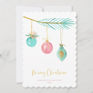 Pastel Pink Farmhouse Check Christmas Ornament Holiday Card