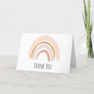 Pastel Pink & Faux Glitter Boho Rainbow Birthday Thank You Card