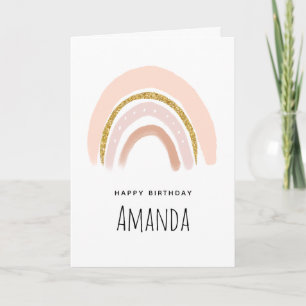 Pastel Pink & Faux Glitter Boho Rainbow Card