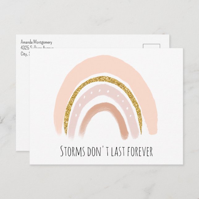 Pastel Pink & Faux Glitter Boho Rainbow Get Well Postcard (Front/Back)