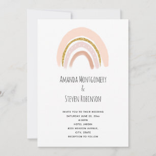 Pastel Pink & Faux Glitter Boho Rainbow Wedding Invitation
