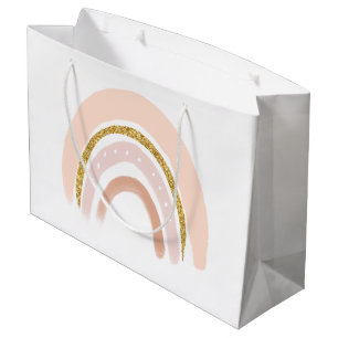 Pastel Pink & Faux Glitter Rainbow Boho Large Gift Bag