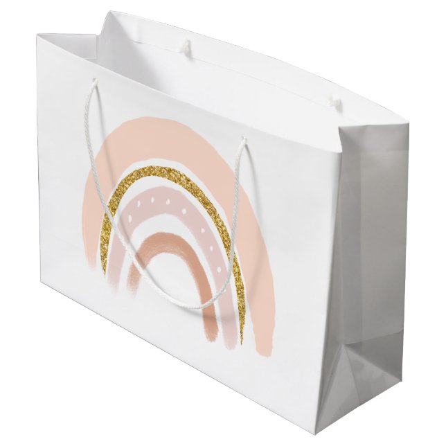 Pastel Pink & Faux Glitter Rainbow Boho Large Gift Bag (Back Angled)