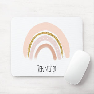 Pastel Pink & Faux Glitter Rainbow Boho Mouse Pad