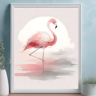 Pastel Pink Flamingo Minimalist Tropical Art Print