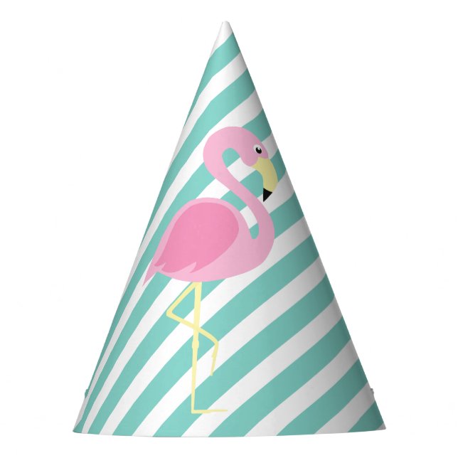 Pastel Pink Flamingo Pool Party Birthday Hat (Front)