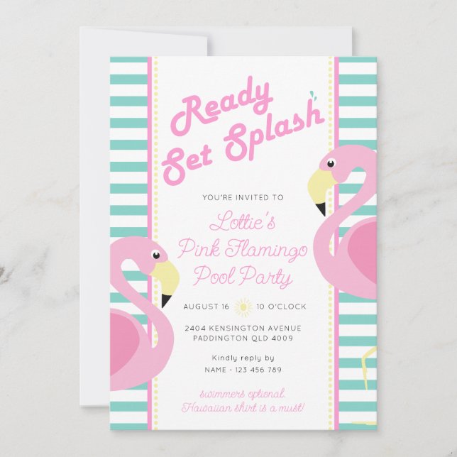 Pastel Pink Flamingo Pool Party Birthday Invitation (Front)