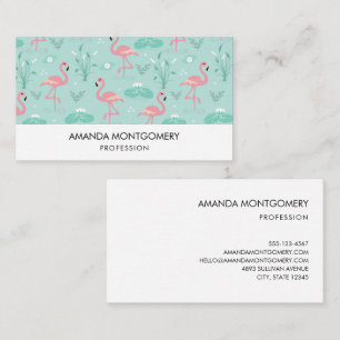 Pastel Pink Flamingos Green Pattern Business Card