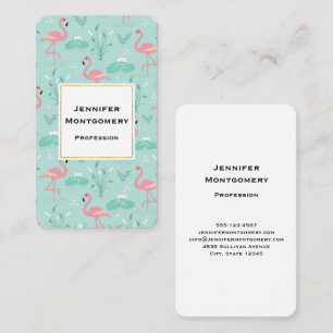 Pastel Pink Flamingos Green Pattern Business Card