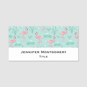Pastel Pink Flamingos Green Pattern Name Tag