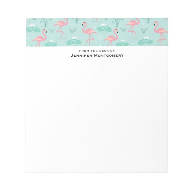 Pastel Pink Flamingos Green Pattern Notepad (Front)