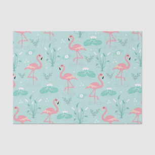 Pastel Pink Flamingos Green Pattern Tissue Paper
