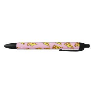 Pastel Pink Floating Pizza Slices Pattern Black Ink Pen