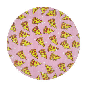 Pastel Pink Floating Pizza Slices Pattern Cutting Board