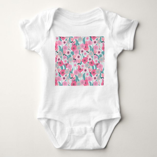 Pastel Pink Floral Abstract Pattern Baby Bodysuit (Front)