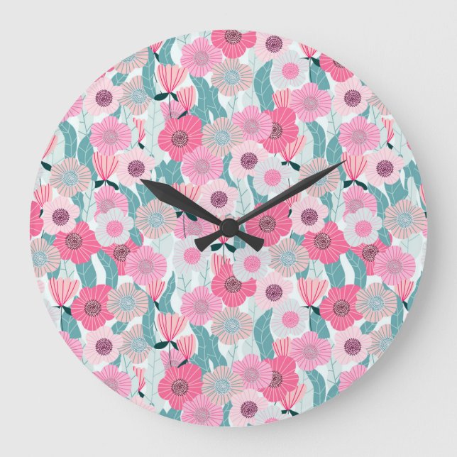 Pastel Pink Floral Abstract Pattern Large Clock (Front)