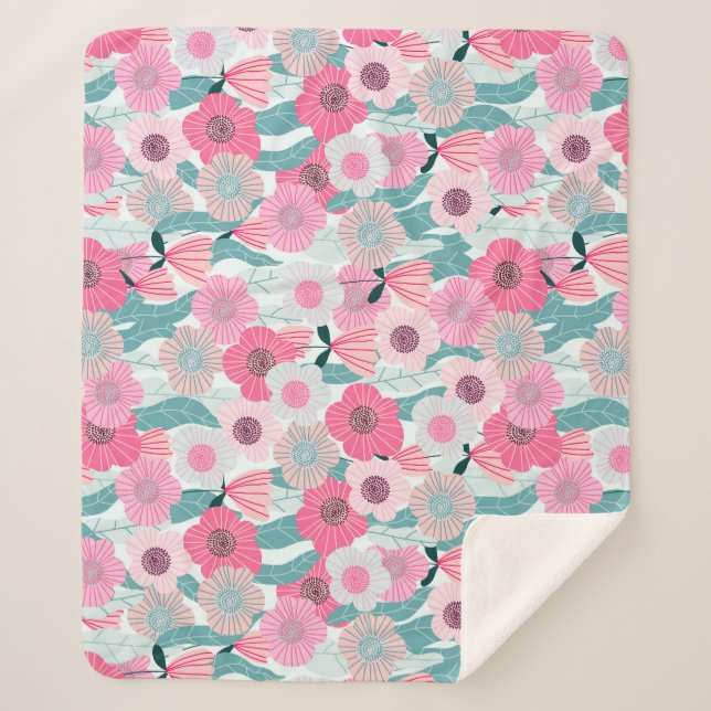 Pastel Pink Floral Abstract Pattern Sherpa Blanket (Front)