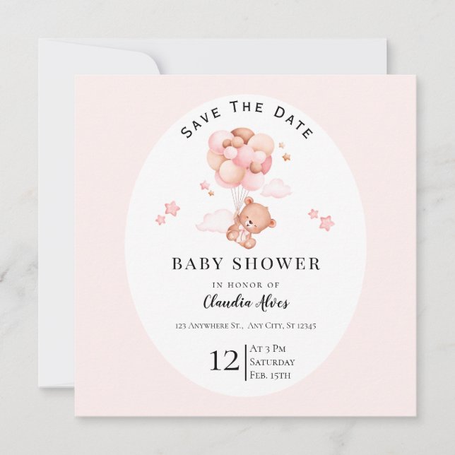 Pastel Pink Floral Baby Shower Save The Date (Front)
