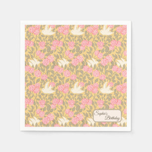 Pastel Pink Floral Dove Pattern Napkin