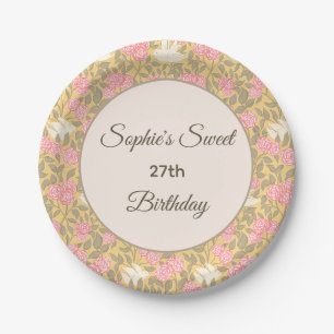 Pastel Pink Floral Dove Pattern Paper Plate
