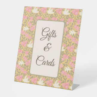Pastel Pink Floral Dove Pattern Tabletop Sign