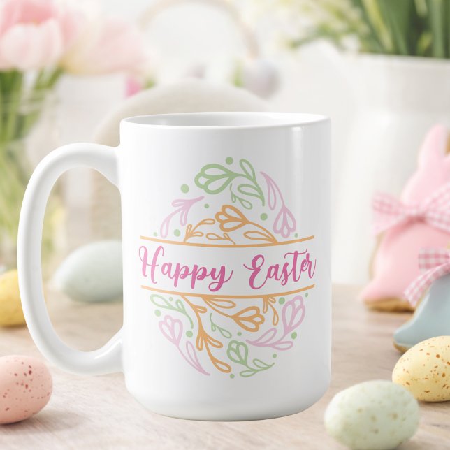 Pastel Pink Floral Easter Egg Happy Easter 15oz Coffee Mug (Creator Uploaded)