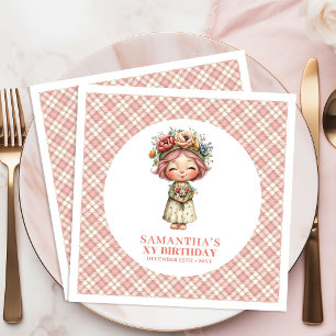 Pastel Pink Floral Fairy 4th Birthday Party Napkin