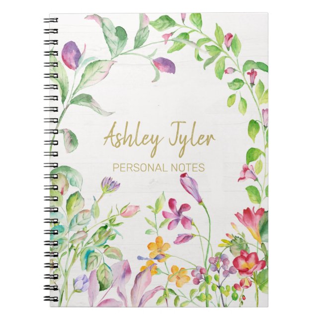 Pastel Pink floral girly cute personalised Notebook (Front)