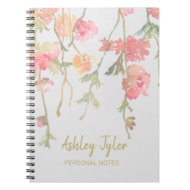 Pastel Pink floral girly cute personalised Notebook (Front)