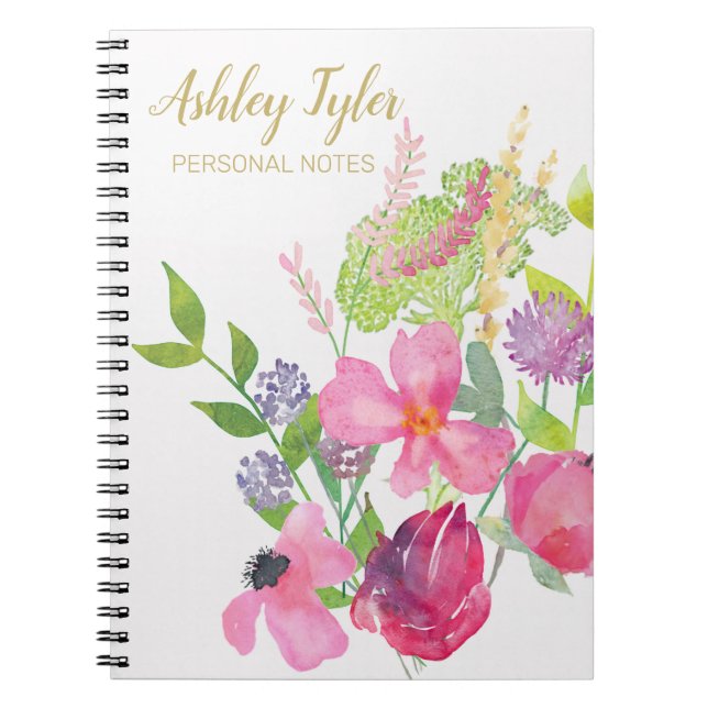 Pastel Pink floral girly cute personalised Notebook (Front)