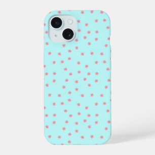 Pastel Pink Floral Pattern on Teal Background iPhone 15 Case