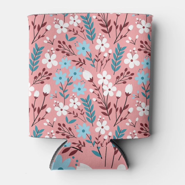 Pastel Pink Floral Seamless Pattern. Can Cooler (Front)