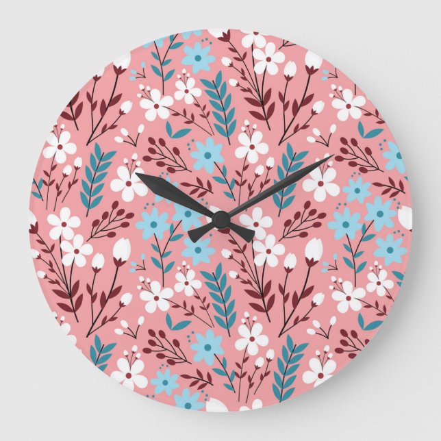 Pastel Pink Floral Seamless Pattern. Large Clock (Front)
