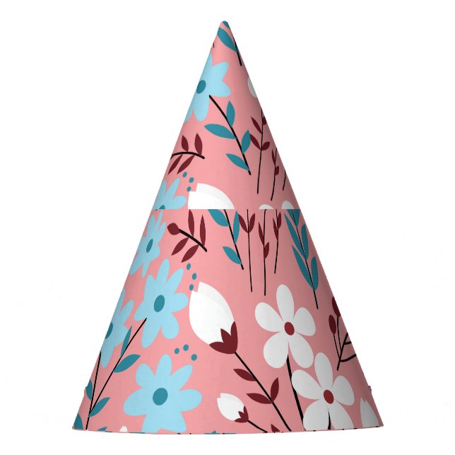Pastel Pink Floral Seamless Pattern. Party Hat (Front)