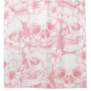pastel pink floral Skull skeleton flower halloween Shower Curtain