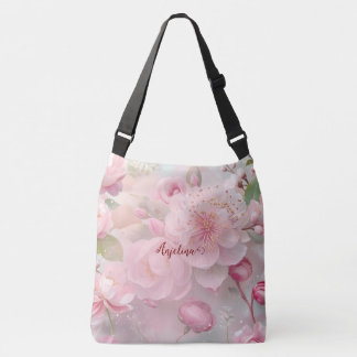 Pastel Pink Floral Soft Elegant Pattern Personaliz Crossbody Bag