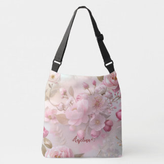 Pastel Pink Floral Soft Elegant Pattern Personaliz Crossbody Bag