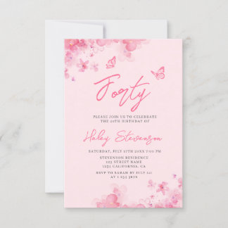 Pastel pink floral soft watercolor 40th Birthday Invitation