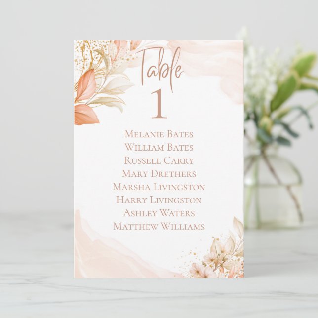 Pastel Pink Floral Table Seating Card (Standing Front)