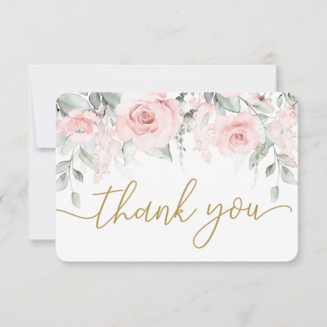 Pastel pink floral thank you card (Front)