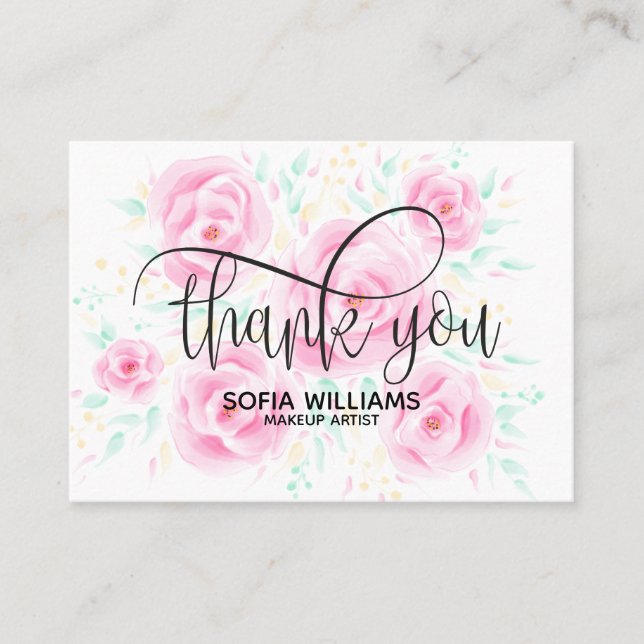 Pastel Pink Floral Thank you card girly (Front)