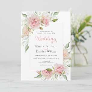 Pastel Pink Floral Watercolor Wedding Invitation